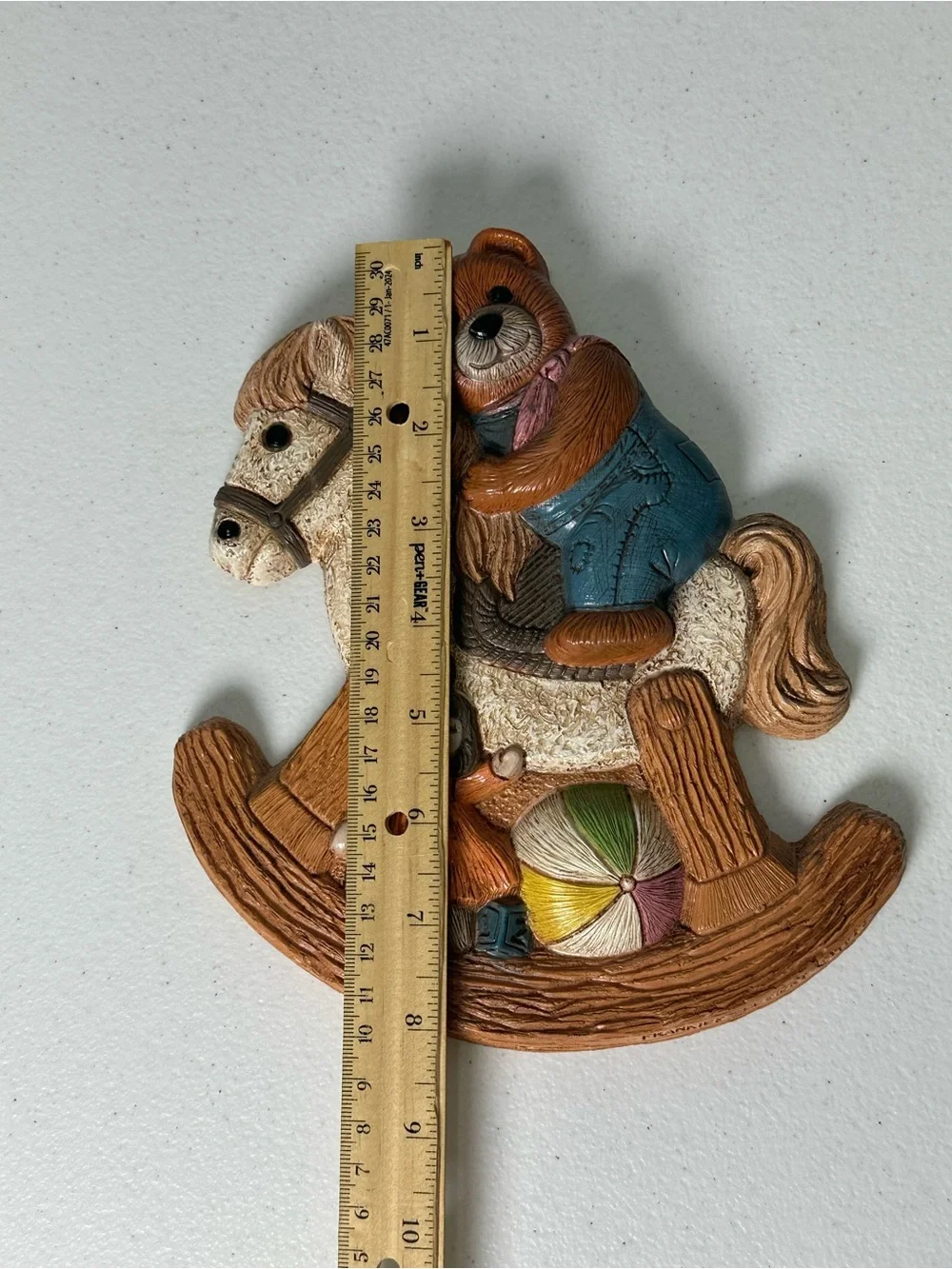 Vintage Homco Frankie’s Designs Brown Teddy Bear Cream Rocking Horse Wall Accent